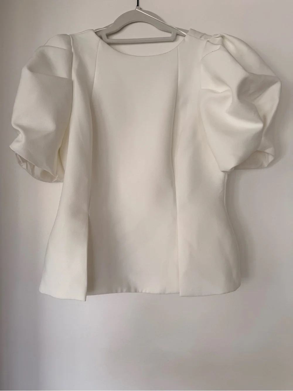 Zara White Puff Sleeve Crewneck Top